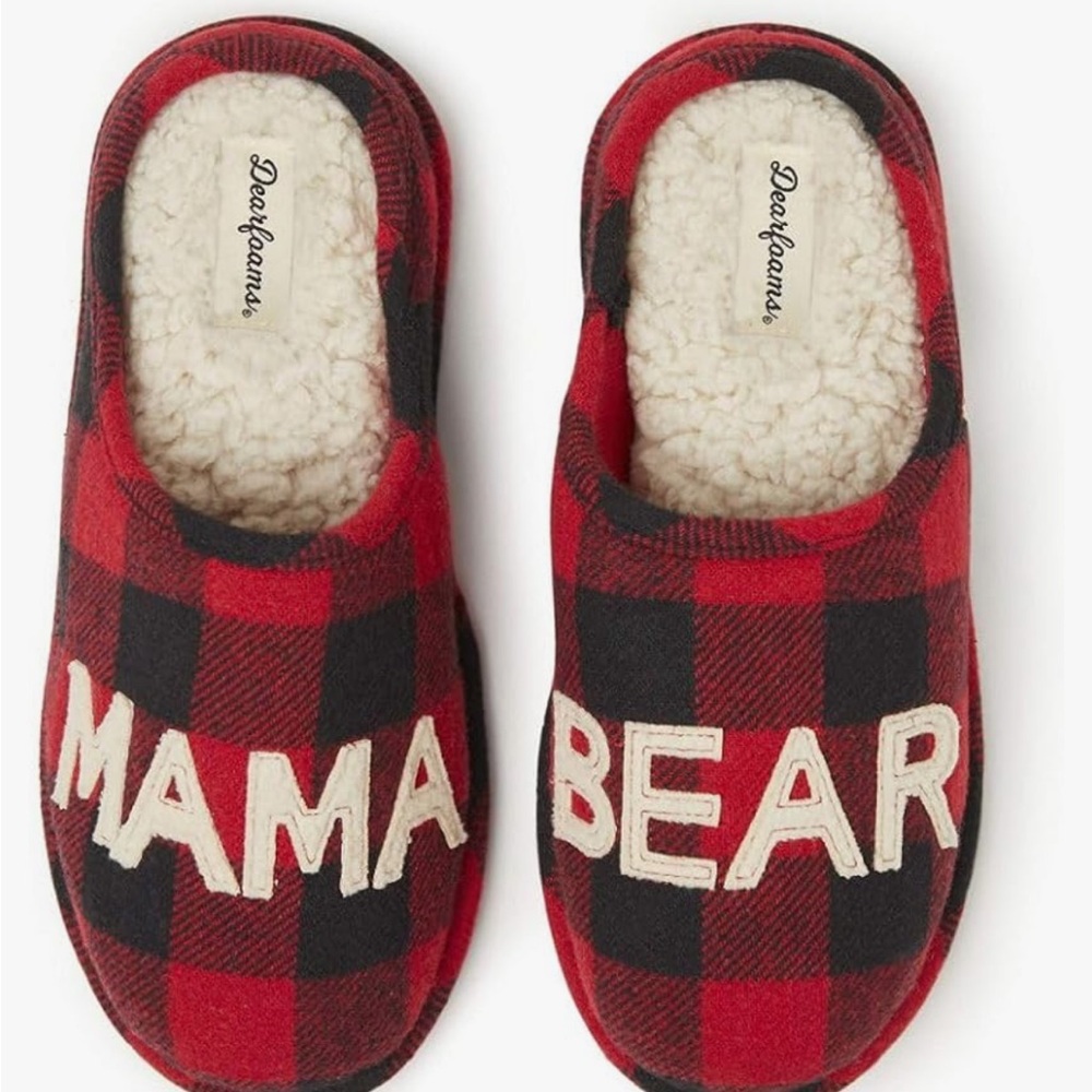 Family Set of Dearfoam matching red plaid slippers